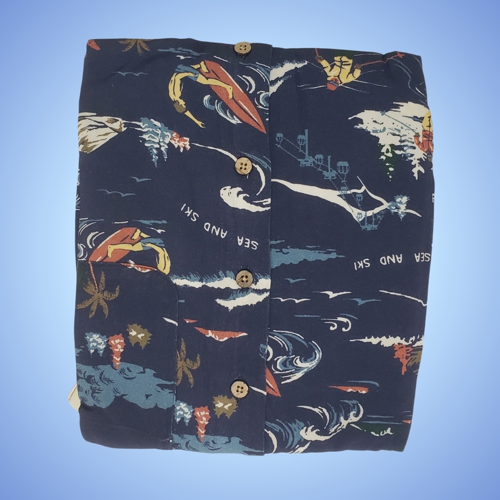 Faherty Camp Shirt Sea & Ski Print Button Up Men Small Navy Blue NWT $158 - Picture 3 of 3